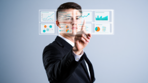 AI marketing automation dashboard showing business analytics and digital marketing data