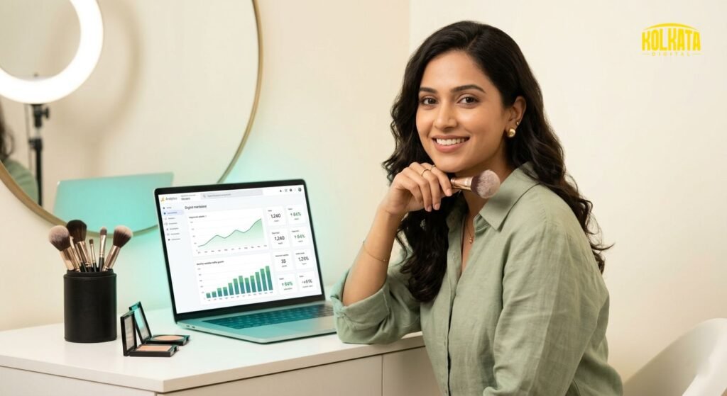 Makeup artist in Kolkata using digital marketing dashboard to grow bridal client bookings